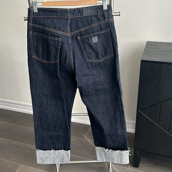 Armani Exchange Hi Waist Cuff Straight Ankle Dark Wash Jeans Women size 27 - Picture 12 of 17